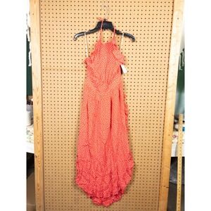 See by Chloe Red Polka Dot Halter Maxi Dress Ruffle HighLow Georgette Size 36